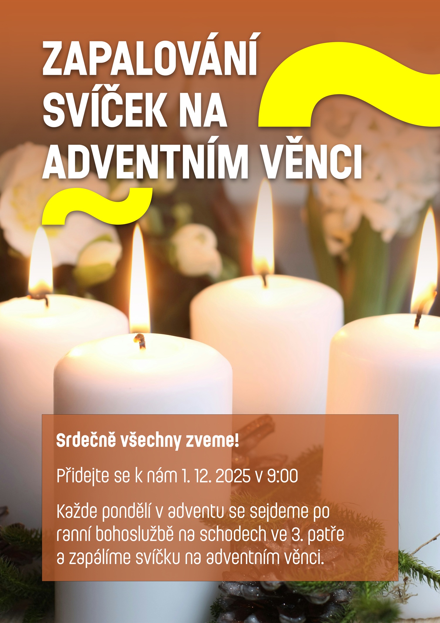 plakat zapalovani svíček na adventním věnci